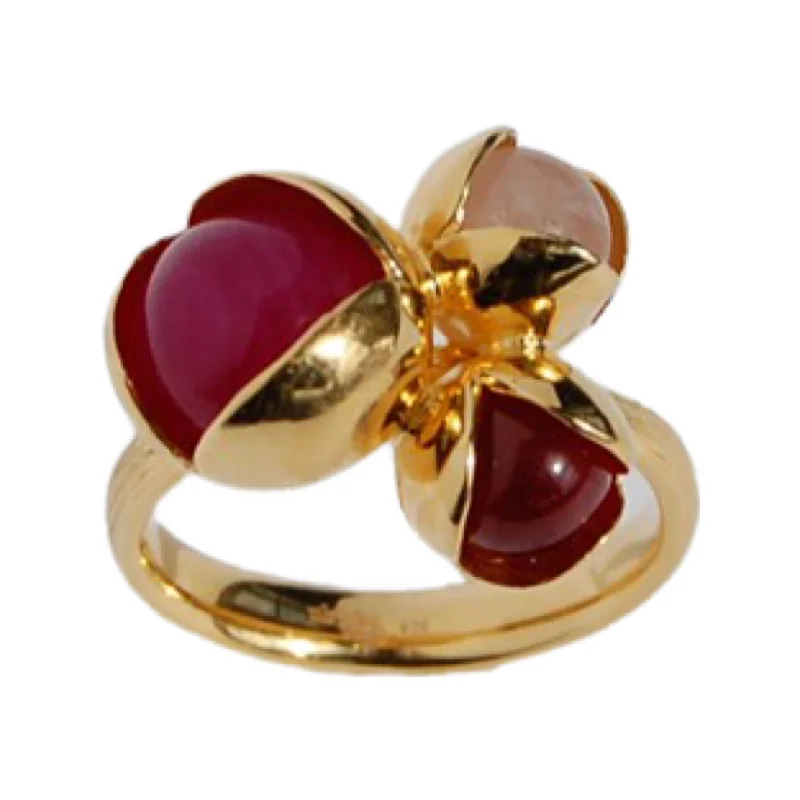 wedding rings for women -Bud Floret Ring Large Burgundy and Rose Quartz