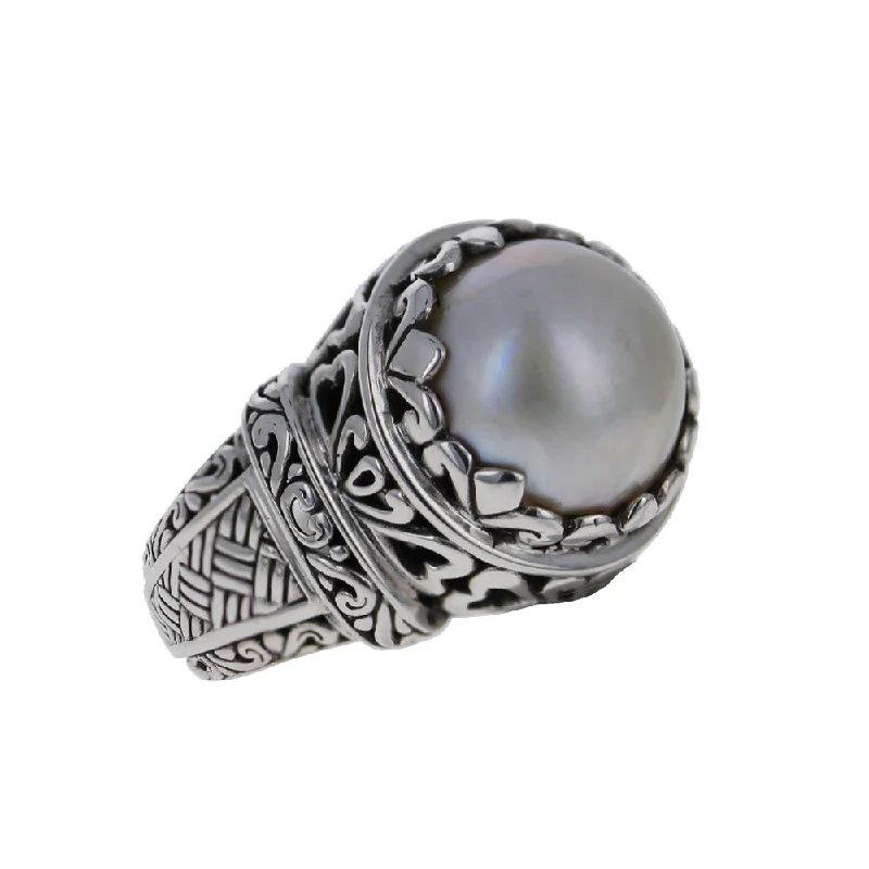 bridal rings for brides -Ornate Mabe Pearl Basket Ring