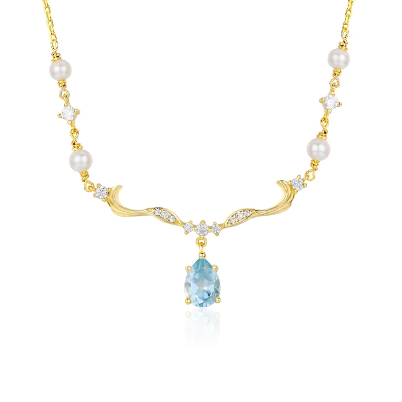 gold bar necklaces for women -Seabreeze Serenity Blue Topaz Necklace (Yellow Gold)