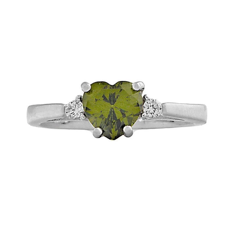 luxury wedding rings -Parisa: 0.81 ct Heart Cut Peridot Ice CZ & Russian Ice CZ Promise Ring