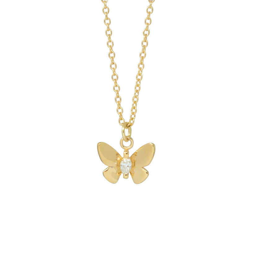 fashion gold necklaces for women -Butterfly Diamond Marquis Gold Necklace