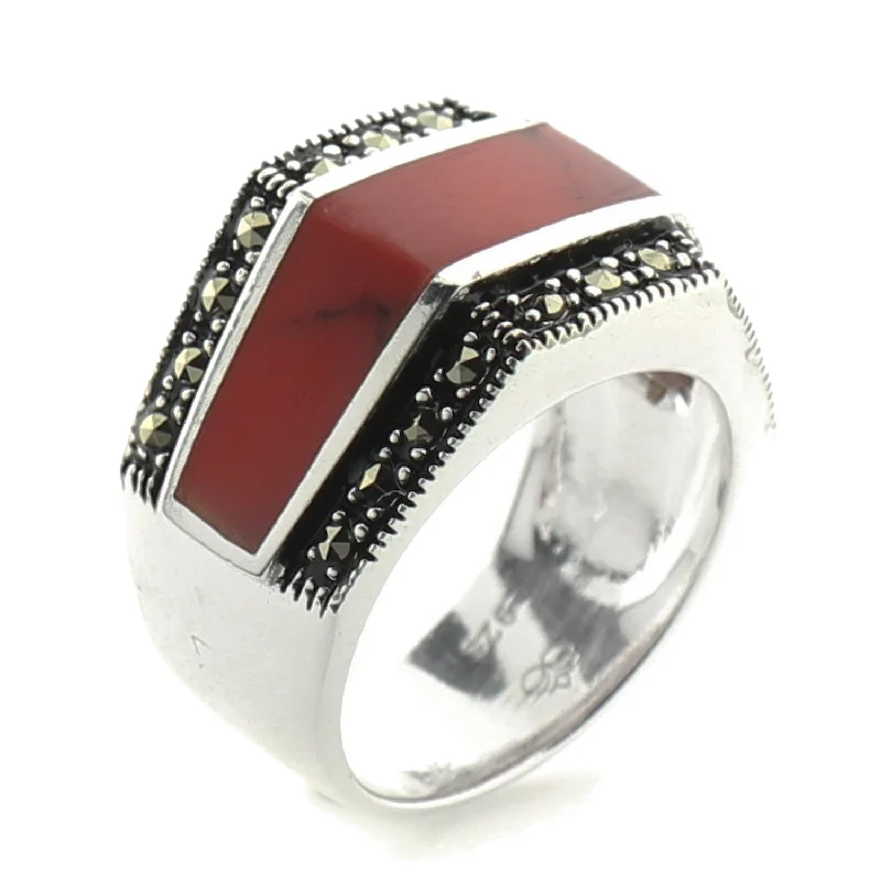 modern promise rings -Angled Red Onyx Ring