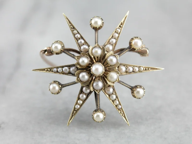 Antique Seed Pearl Starburst Brooch