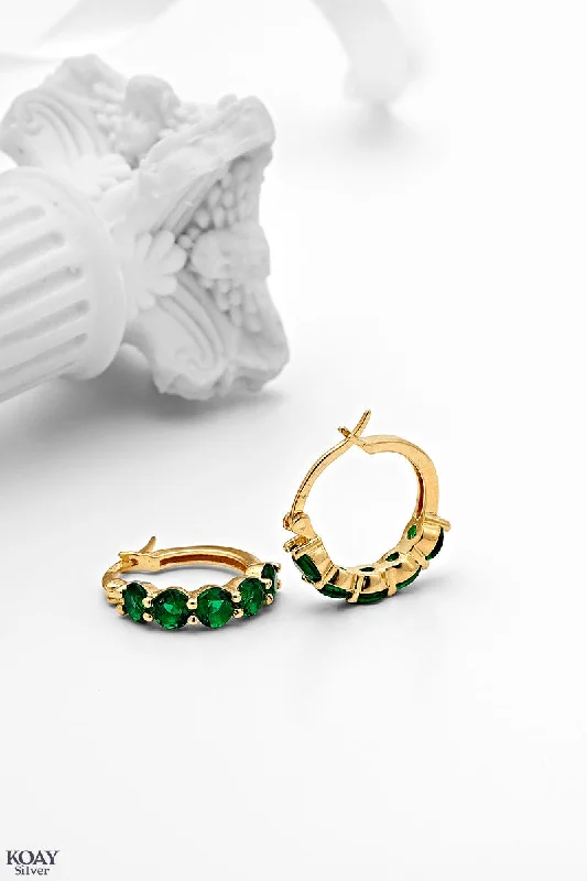 luxury drop earrings for women -Zircon Green Hoop GP Earring