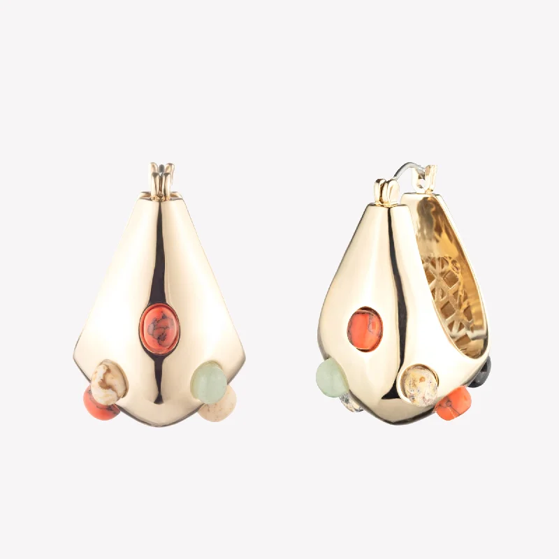 bold earrings for women -CABOCHON TEARDROP HOOP EARRINGS - MULTI