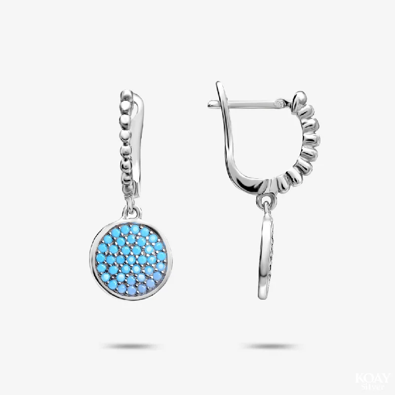 personalized earrings for women -Circle Turquoise Hoop Earring