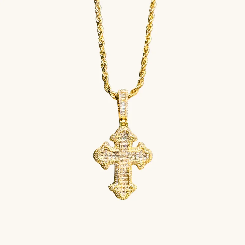 minimalistic gold necklaces for women -Men's Gold Iced-Out Cross Necklace