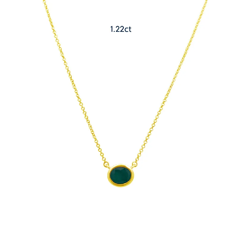 engraved silver necklaces for women -Bezel Set Oval Cut Emerald Necklace