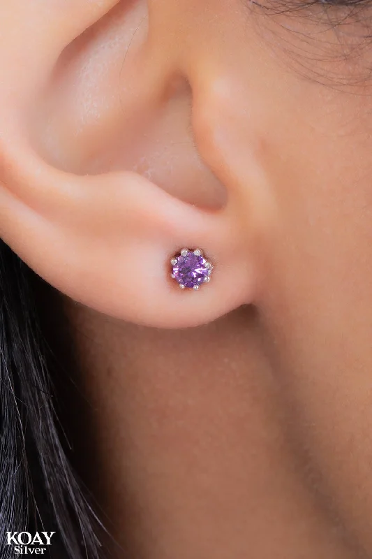 vintage gold earrings for women -Tiny Purple Zircon Earring