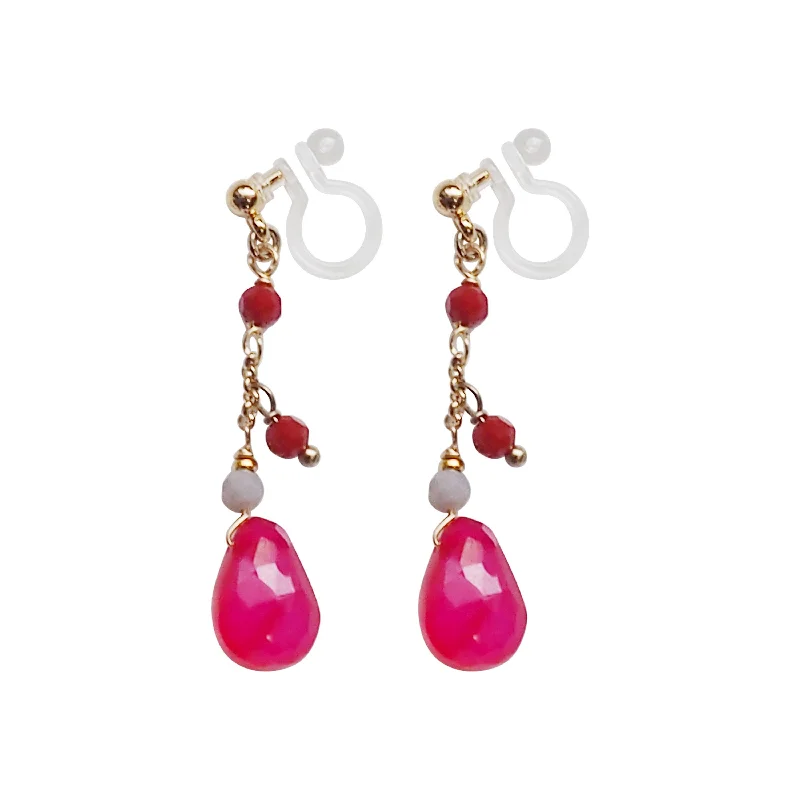 multi-colored earrings for women -Hot Pink Chalcedony Invisible Clip On Earrings