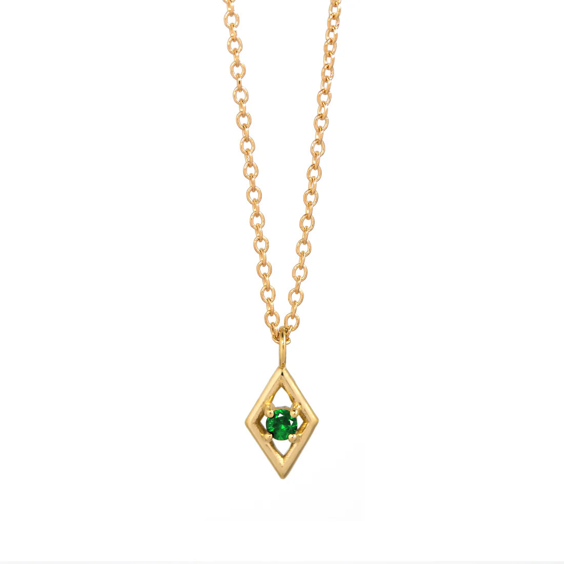 modern gemstone necklaces for women -Emerald Rhombus Frame Gold Necklace