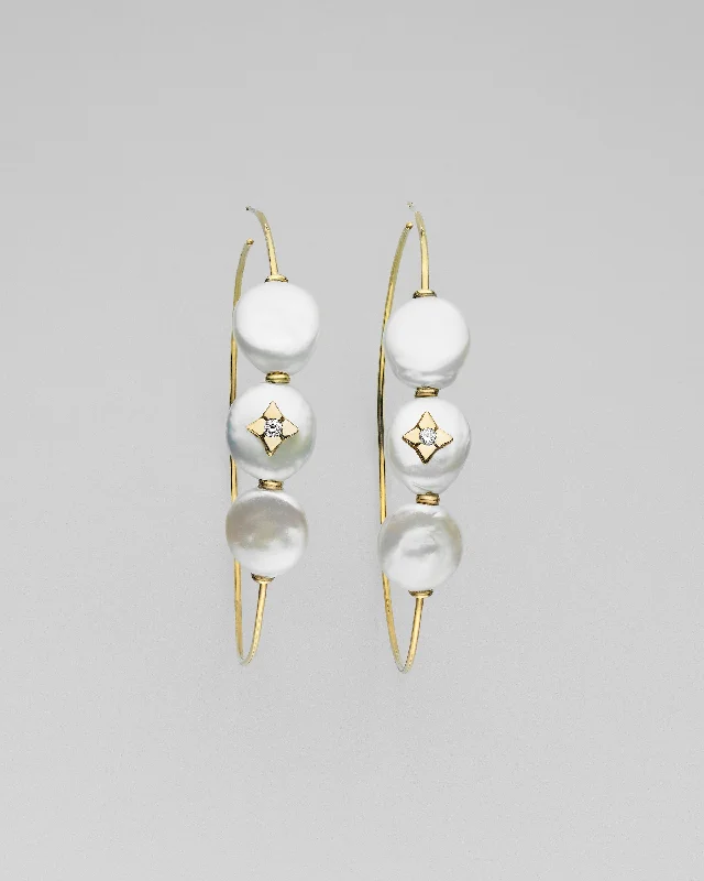 modern hoop earrings for women -Trio Pearl Coin Hula Earrings