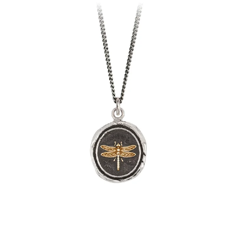 heart-shaped pendant necklaces for women -Dragonfly 14k Gold On Silver Talisman