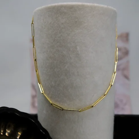 vintage crystal necklaces for women -Elongated Paperclip Yellow Gold Necklace