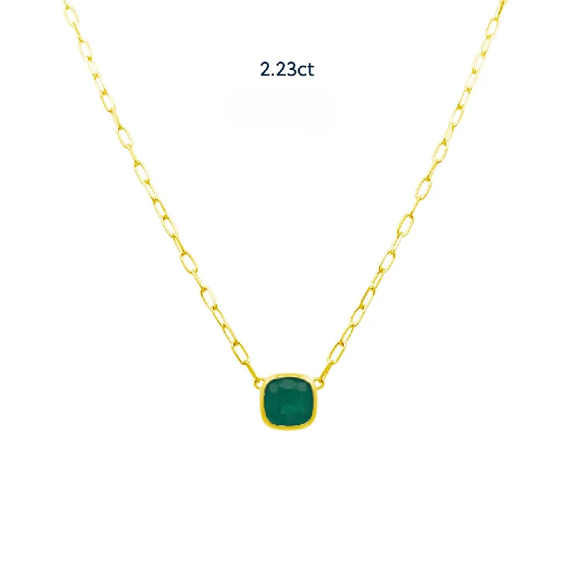 chunky necklaces for women -Bezel Set Cushion Cut Emerald Necklace