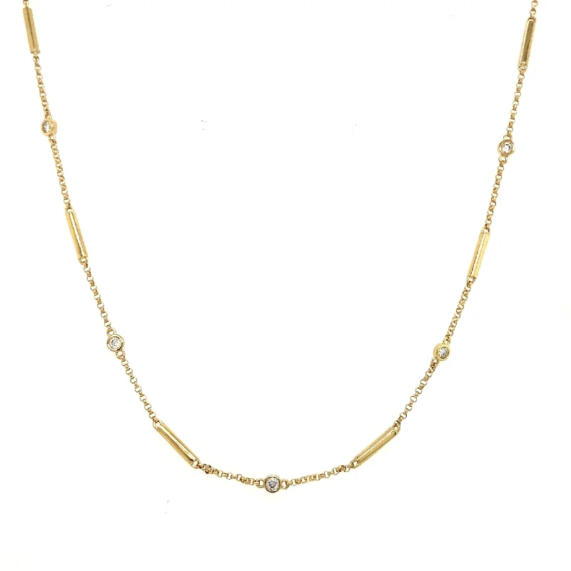 boho necklaces for women -Gold Bar & Diamond Bezel Necklace