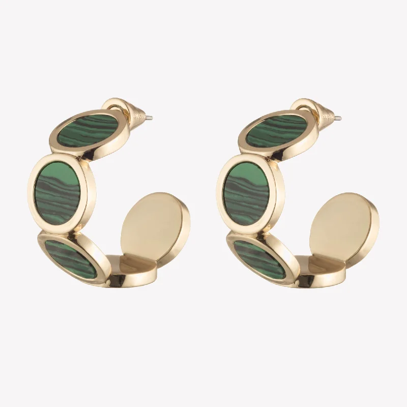 simple hoop earrings for women -INLAID ROUND HOOPS - MALACHITE