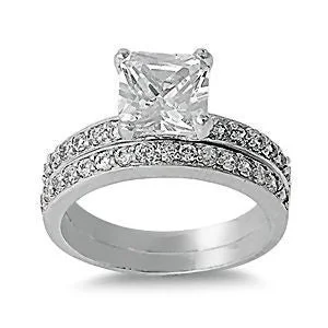 emerald-cut rings for women -Felicity: 2.90ct 2 piece Russian Ice Princess Cut Wedding Ring Set 925