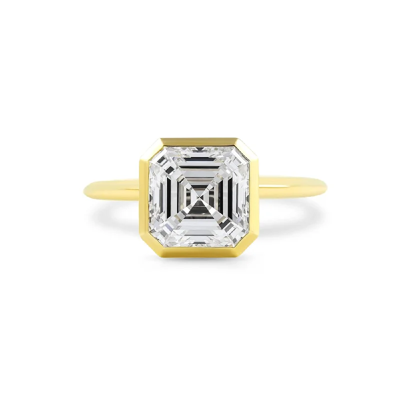 fine jewelry necklaces for women -Bezel Set Asscher Cut Solitaire