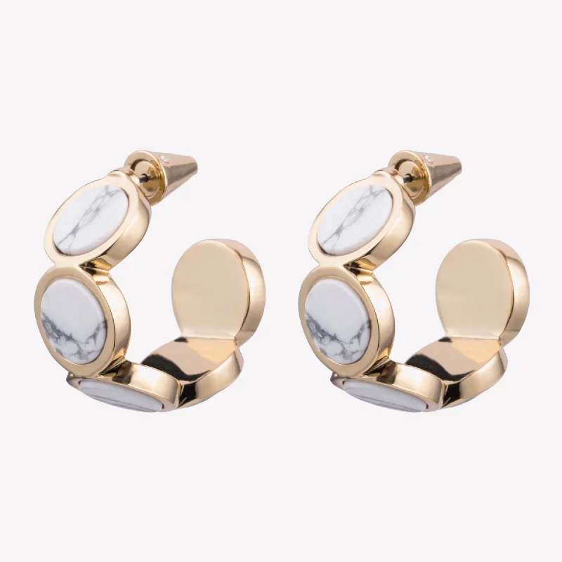 statement drop earrings for women -INLAID ROUND HOOPS - HOWLITE