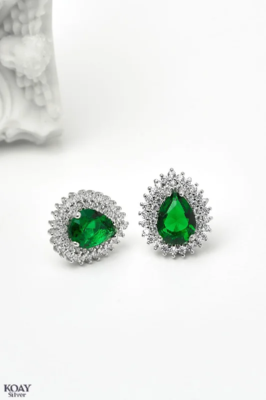 elegant gemstone earrings -Zircon Oval Green (03) Earring