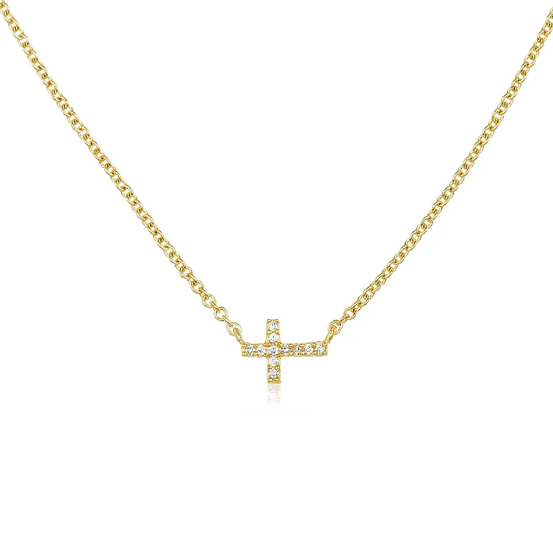 classic pearl necklaces for women -Petite Diamond Cross Necklace