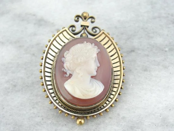 Victorian Sardonyx Cameo Brooch Pendant