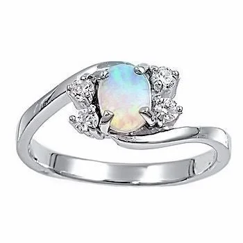 thin wedding bands for women -Jamaica: White Opal and Russian Ice Diamond CZ Cocktail Promise Ring