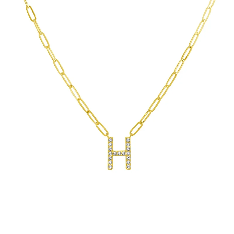 classic gold necklaces for women -Diamond Initial Paper Clip Necklace