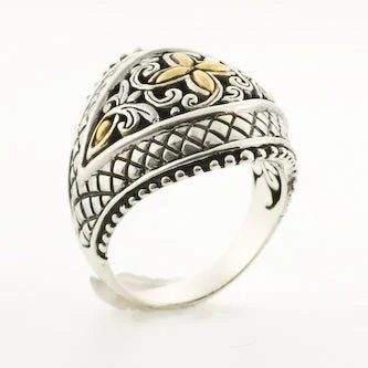 cocktail rings for women -Knights Armor Sterling Silver Two Tone Ring