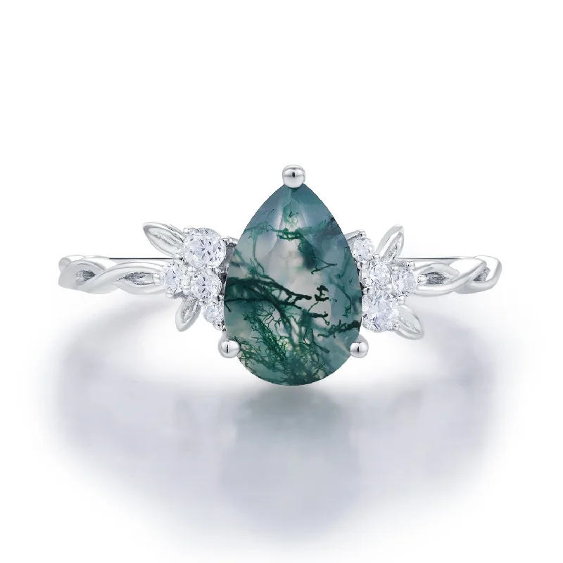 delicate diamond necklaces for women -Enchanted Garden Pear Moss Agate Ring©