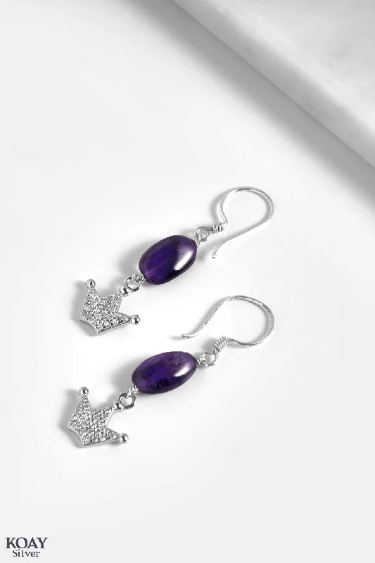 birthday gift earrings for women -Purple crown Earring