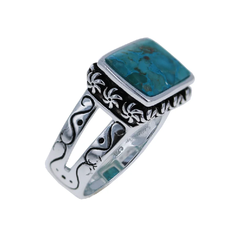 diamond rings for brides -Refined Rectangular Turquoise Ring