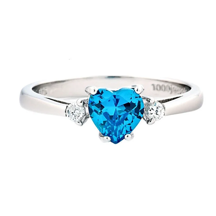 custom name rings -Miranda: 0.81ct Heart Cut Blue Topaz Ice CZ Promise Friendship Ring