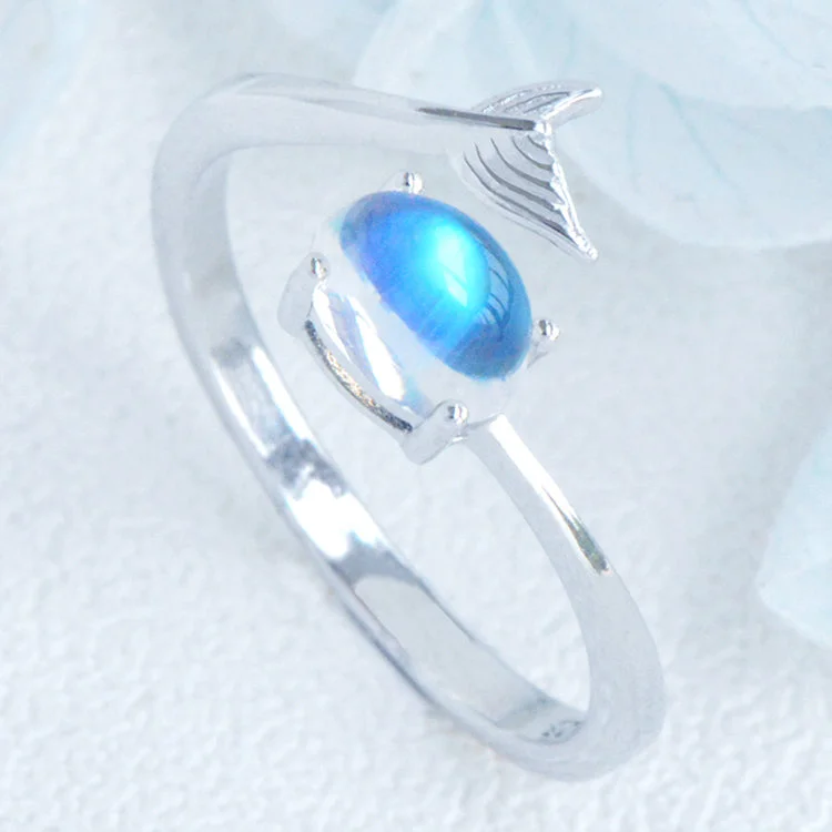 trendy rings for women -Adjustable Women's Sterling Silver Genuine Blue Moonstone Ring June Birthstone Rings