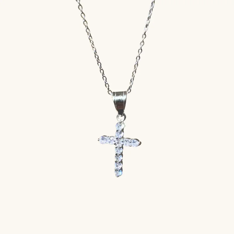 statement gold necklaces for women -Silver Diamond Cross Necklace