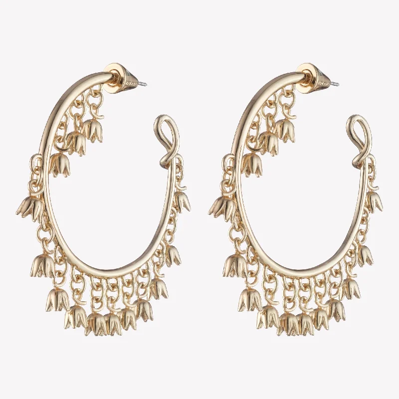 bold gold earrings for women -LILY OF THE VALLEY CHARM HOOPS