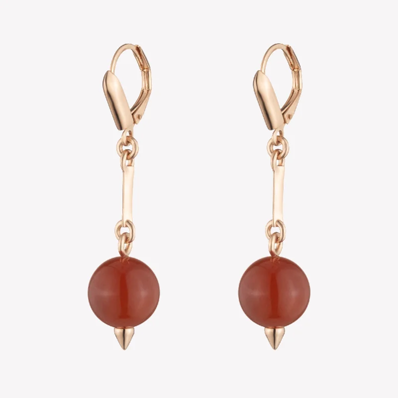 rhinestone earrings for women -BEADED SPHERE DROP EARRINGS - CARNELIAN