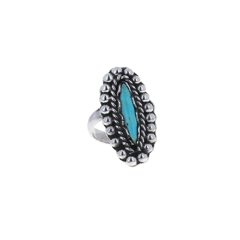 bridal rings for women -Beaded Turquoise Marquis Ring