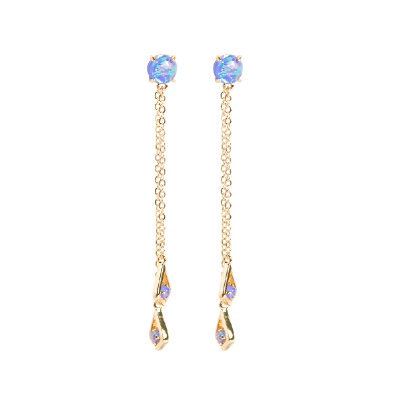 vintage gold earrings for women -Ophelia Blue Opal Double Chain Drop Earrings