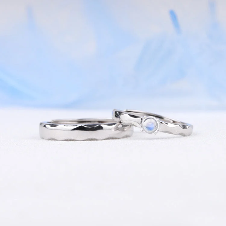 thin wedding bands for women -Moonstone Ring in White Gold Plated Silver Couple Jewelry Engage Ring Women Men