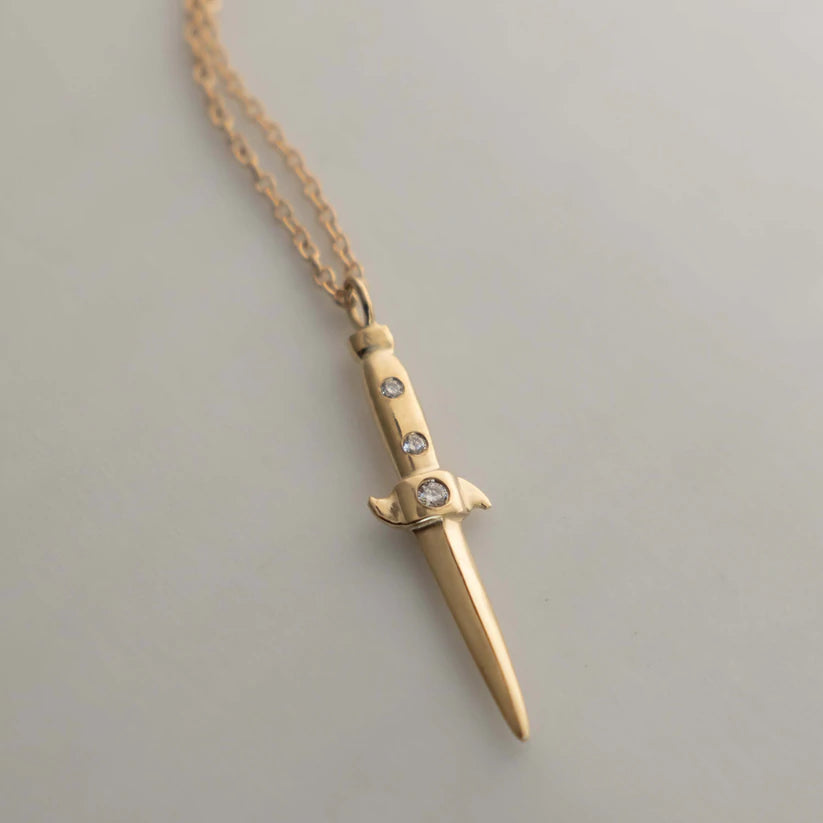 boho necklaces for women -Gold Switchblade Necklace with Diamonds