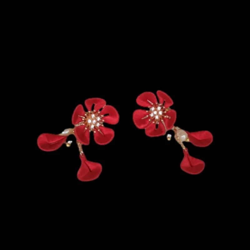 trendy earrings for women -Plum Blossom Bespoke Earrings - Red Silk Earrings(Chanhua)