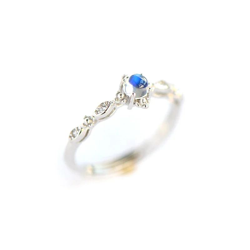 fashion gemstone rings -Vintage Moonstone Ring in White Gold Plated Silver Engage Ring June Birthstone Women