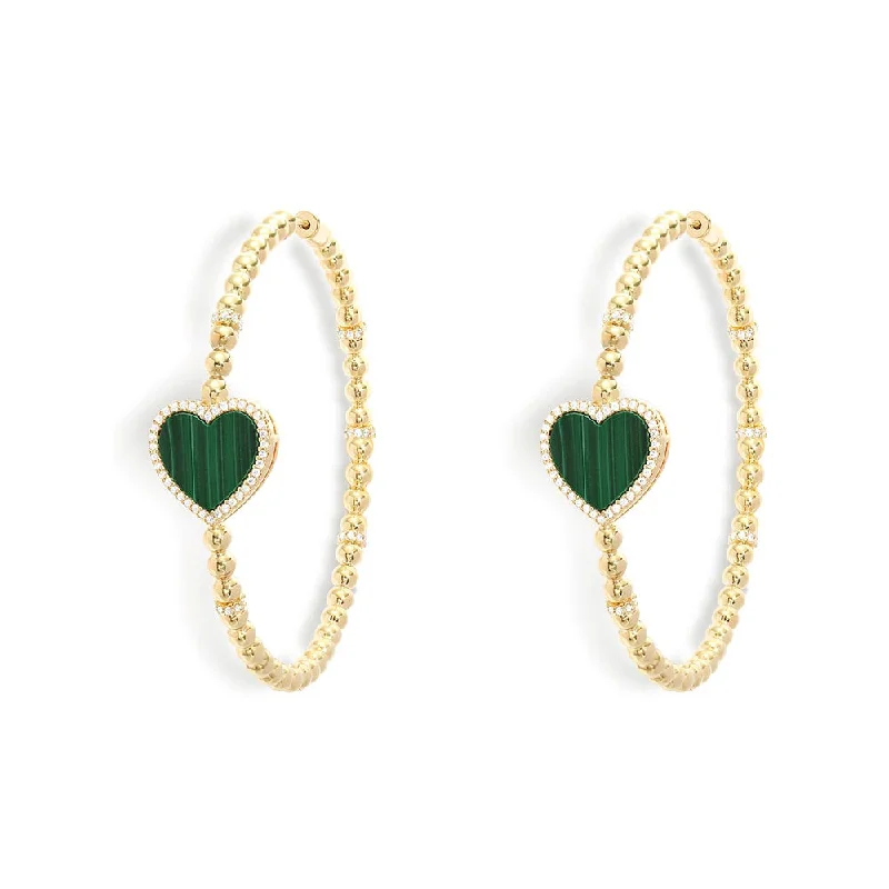 gemstone earrings for women -Malachite Heart Hoop Earrings