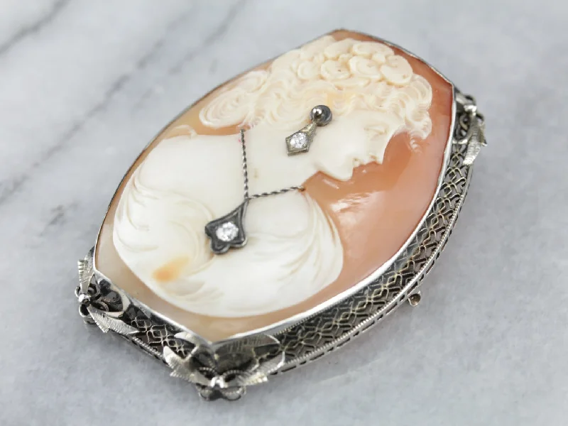 Art Deco Diamond Cameo Brooch