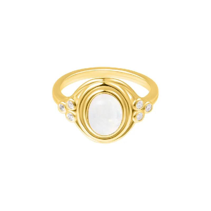 luxurious necklaces for women -Moonstone Ring with Side Stones 14k gold vermeil