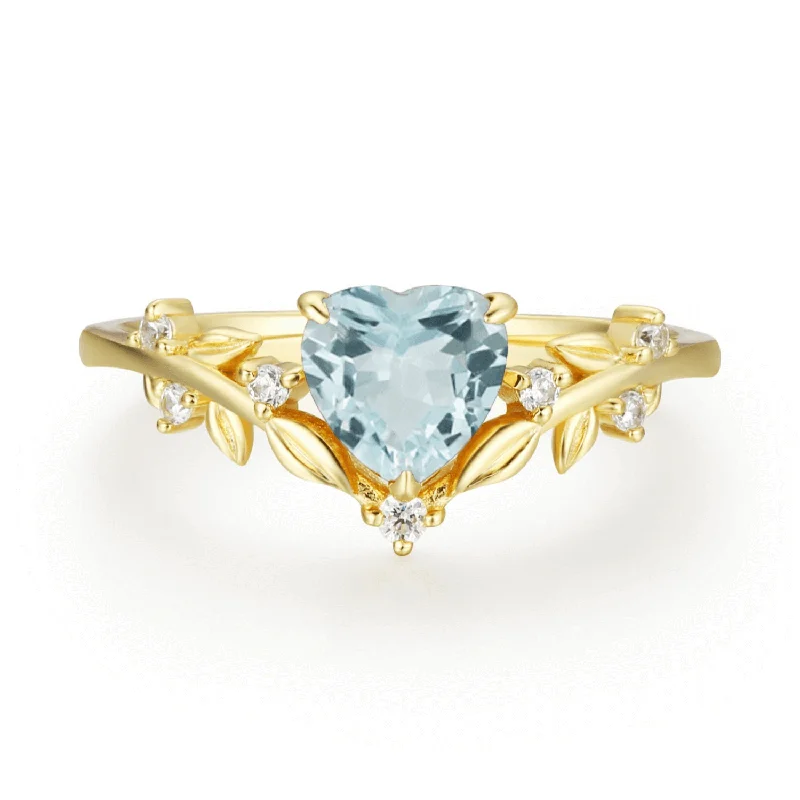 crystal necklaces for women -Heart’s Desire Aquamarine Ring (Yellow Gold)©