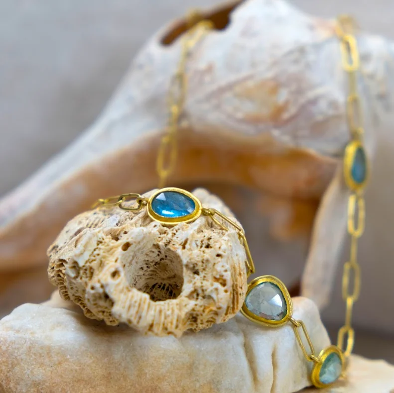 vintage necklaces for women -Aquamarine Gold Link Necklace