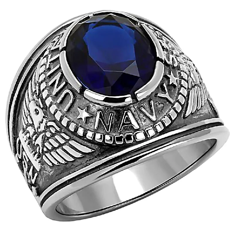 stackable gold rings for women -Navy: Mens US Navy Military Service Ring 316L Steel Anchors n Eagles